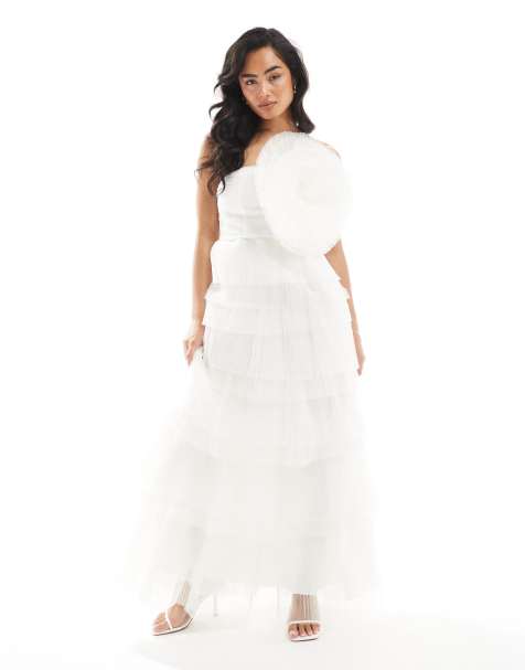 True Decadence Tulle corsage tiered maxi dress in white