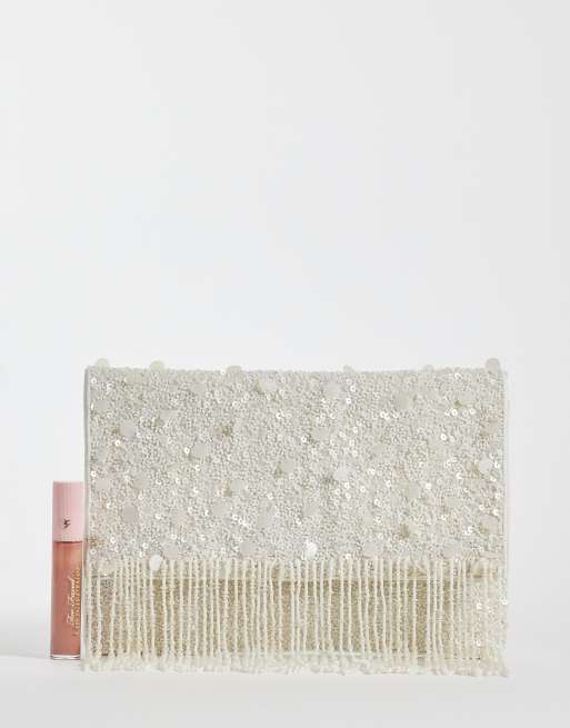 True Decadence – Umschlag-Clutch in Weiß mit Perlenbesatz, 2 von 4