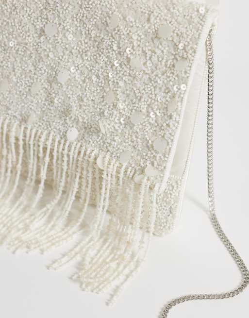 True Decadence – Umschlag-Clutch in Weiß mit Perlenbesatz, 3 von 4