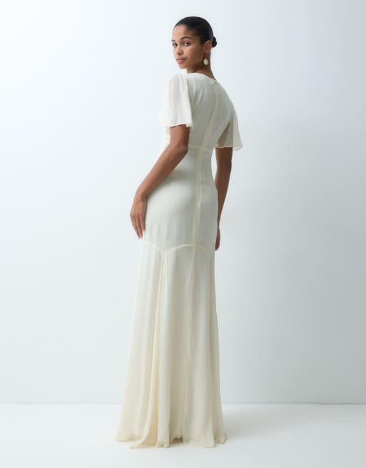 True Decadence V-neck flutter sleeve maxi dress in cream, 4 of 4