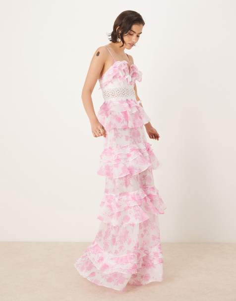 True Decadence V neck maxi dresses in candy pink floral