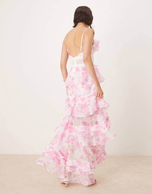 True Decadence V neck maxi dresses in candy pink floral, 3 of 4