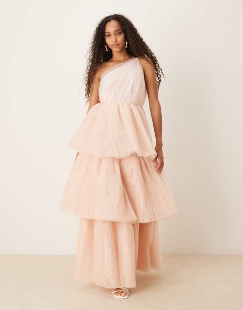 True Decadence V neck maxi dresses in peach