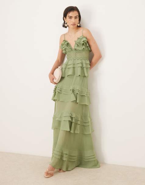 True Decadence V neck maxi dresses in sage green - view 1