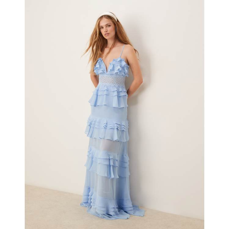 true decadence light blue pleated tiered midaxi dress True Decadence by Glamorous Dress - Ruffled Dress - Chiffon Dress