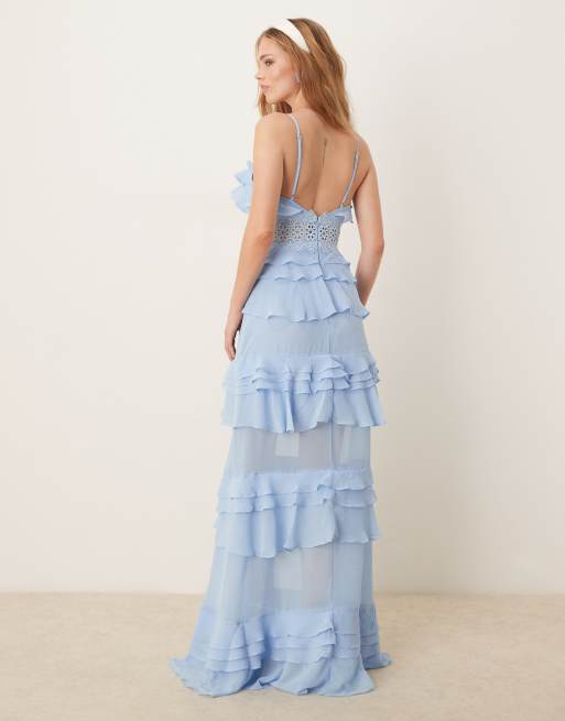 True Decadence V neck midi dress in sky blue, 4 of 4