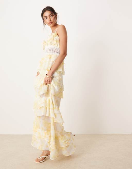 true decadence yellow dress Soft-Yellow Melina V-Neck Ruffle Midi-Dress True Decadence A Line Brocade