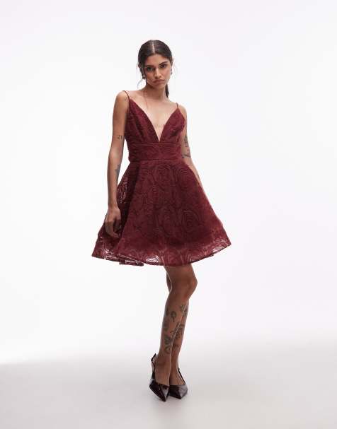 True Decadence V neck sleeveless mini dress in burgundy - view 1
