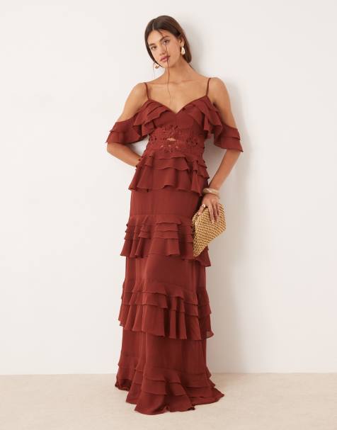 True Decadence V neck spaghetti strap maxi dress in burgundy - view 1