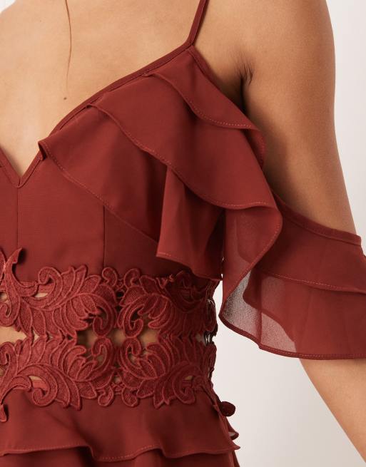 True Decadence V neck spaghetti strap maxi dress in burgundy, 2 of 4