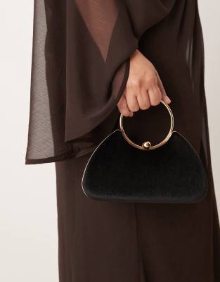 True Decadence True Decadence velvet clutch bag with detachable crossbody strap in black and gold