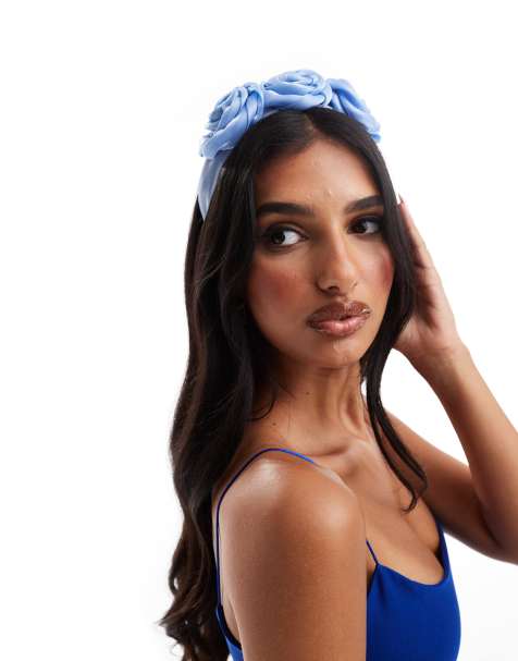 True Decadence velvet floral headband in blue - view 1