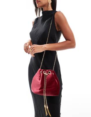 True Decadence True Decadence velvet pouch bag with gold handle in burgundy-Red