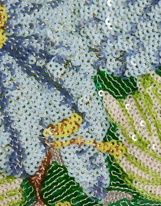 True Decadence verzierte Clutch mit Blumenmuster in Grün und Blau, 3 von 4