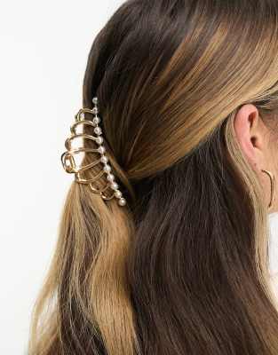 True Decadence vintage style gold hair claw with pearl