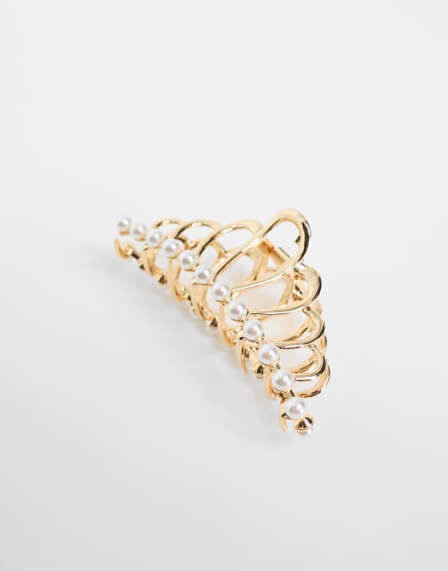 True Decadence vintage style gold hair claw with pearl 2