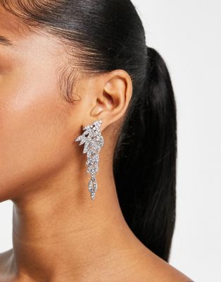 True Decadence wing rhinestone earrings in silver