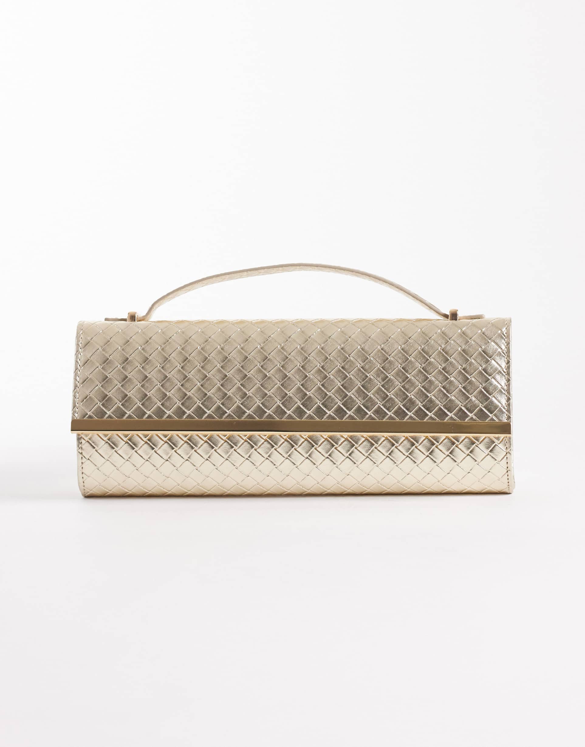 true decadence woven detail elongated clutch bag in gold
