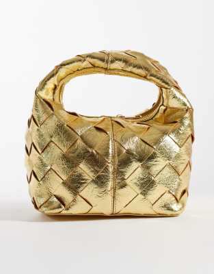 True Decadence woven detail grab bag in gold gold