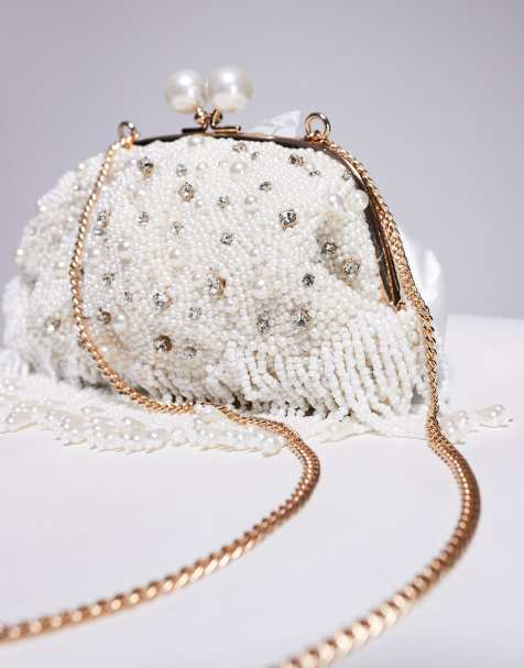 True Decadence - Zachte clutch tas met kralen en parels in wit - view 1