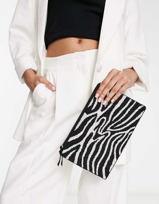 Black and White Beaded Clutch Purse 