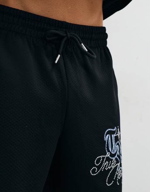 True Relgion xl crystal mikey mesh shorts co-ord in black, 4 of 5