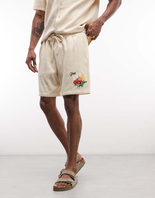 True Religion - Afbleget sandfarvede strikkede shorts med blomstermønster - Del af sæt, 2 af 5