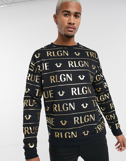 True Religion all over foil print sweatshirt in black