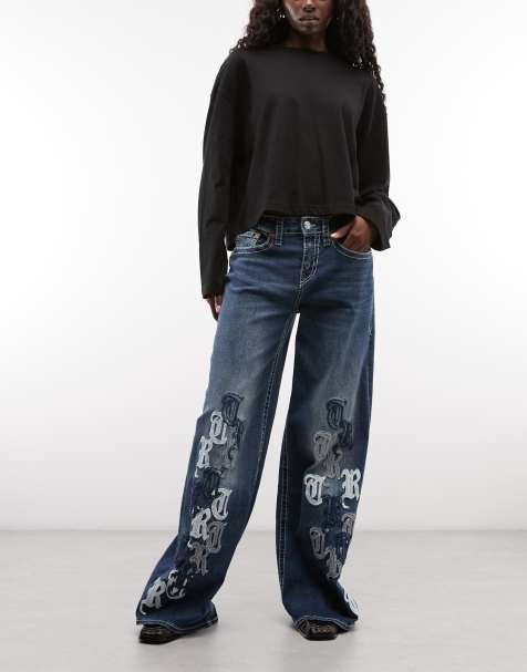 True Religion Applikation Jessie Super-Baggy-Jeans in dunkler Waschung Blau - view 1
