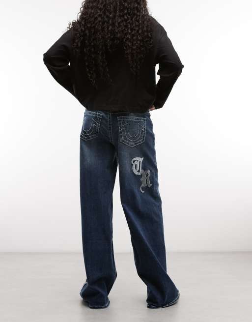 True Religion applique jessie super baggy jeans i mørkeblå vask, 3 af 5