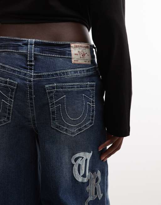 True Religion applique jessie super baggy jeans i mørkeblå vask, 4 af 5