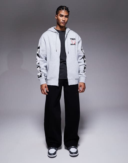 True Religion applique logo detail hoodie in gray