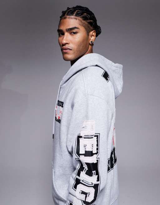 True Religion applique logo detail hoodie in gray | ASOS