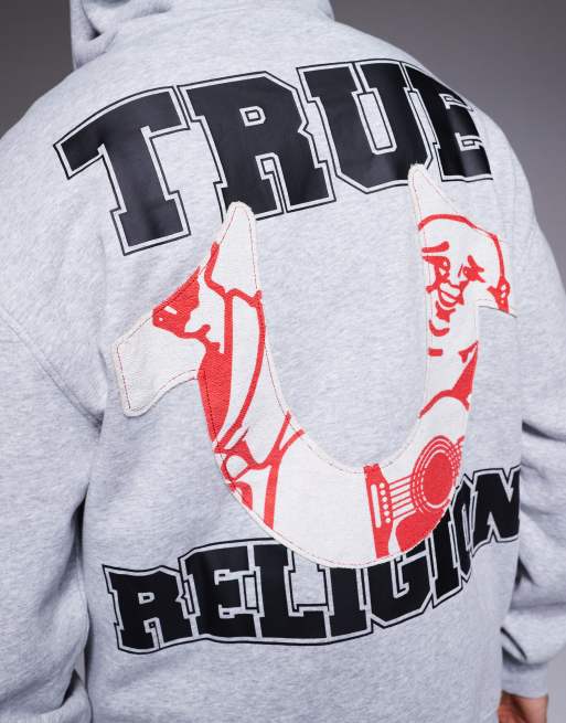 True Religion applique logo detail hoodie in gray