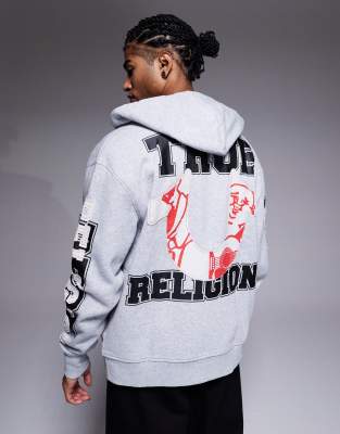 True Religion True Religion applique logo detail hoodie in grey