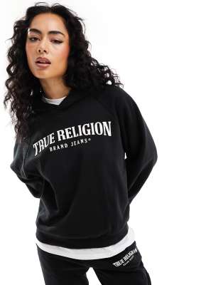 True Religion arch logo boyfriend hoodie co-ord in black