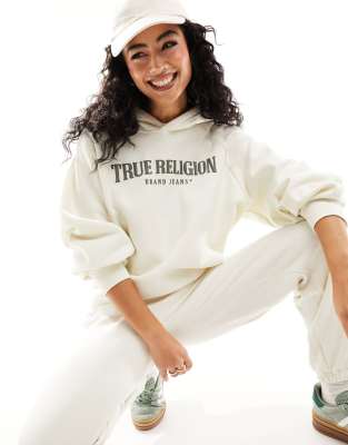 True Religion Arch Logo Boyfriend Hoodie In White