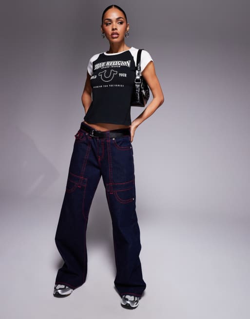 True Religion - Baby tee met logo en raglanmouwen in zwart en wit, 4 van 4