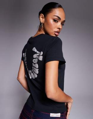 True Religion True Religion baby tee with diamante logo back print in black-Grey