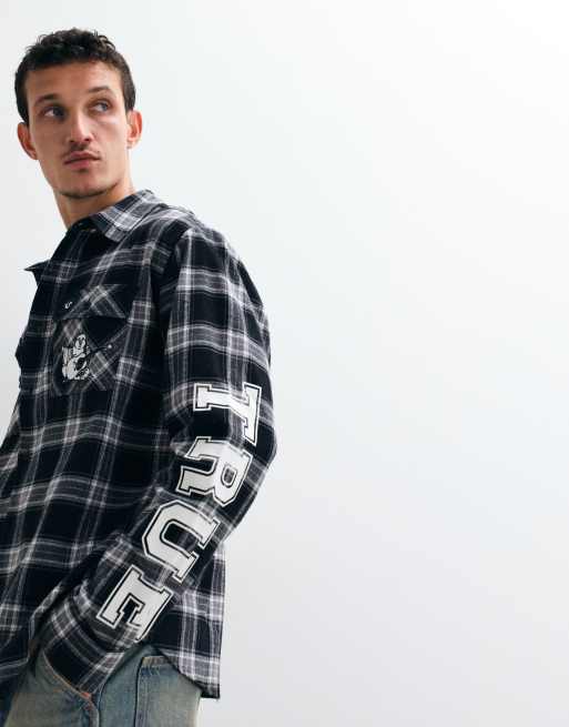 True Religion back print flannel shirt in black/grey, 5 of 5