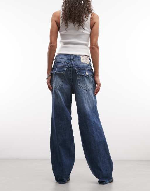 True Religion – Bailey – Mörkblå, tvättade jeans med barrelben, 3 av 5