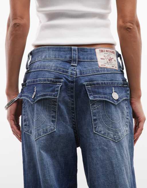 True Religion – Bailey – Mörkblå, tvättade jeans med barrelben, 4 av 5