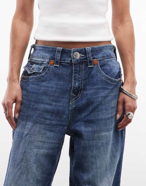 True Religion – Bailey – Mörkblå, tvättade jeans med barrelben, 5 av 5