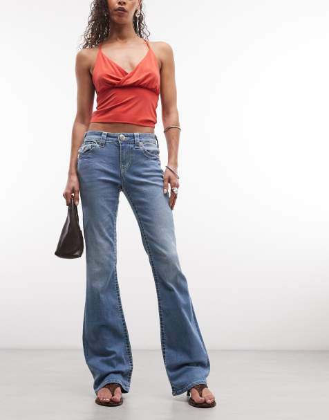 True Religion – Becca – Big T – Mellanblå, tvättade bootcut-jeans - view 1