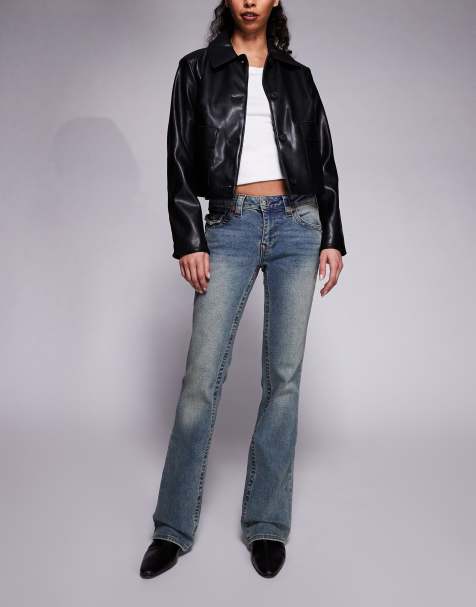 True Religion - Becca - Big T - Mellemblå forvaskede bootcut-jeans med lav talje - view 1