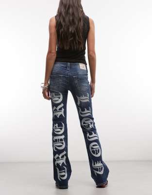 Becca - Jean bootcut à logo - Bleu foncé délavé W32