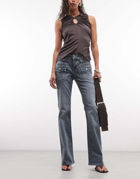 True Religion – Becca – Niebieskie jeansy z rozszerzanymi nogawkami i kieszeniami w stylu retro - view 1