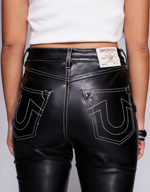 True Religion Becca PU lace up bootcut jeans in black dirty wash, 4 of 5