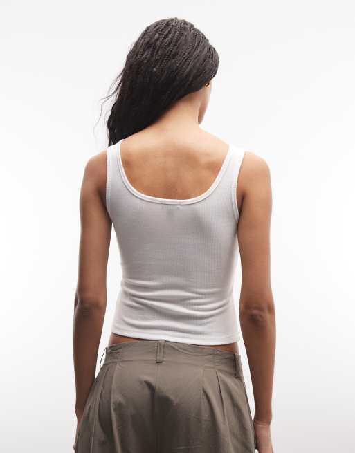True Religion – Biały prążkowany top bez rękawów z kwadratowym dekoltem, 4 z 4