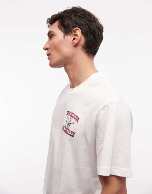 True Religion – Biały, siateczkowy T-shirt z motywem Buddy, 5 z 5